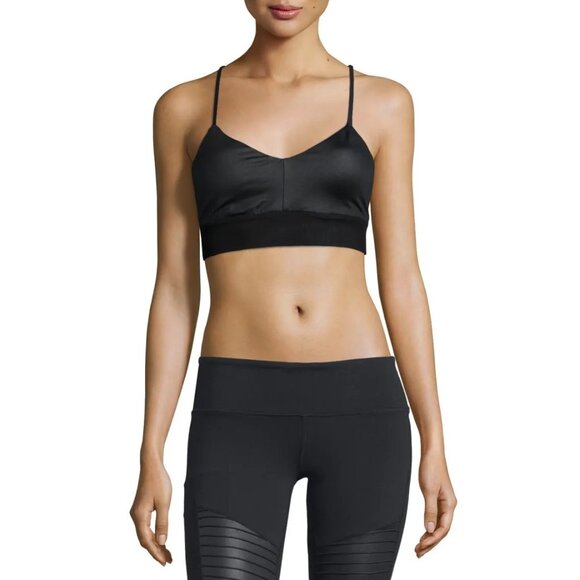 Alo Yoga Strappy Glossy Contrast Mesh Sports Bra - Picture 1 of 5